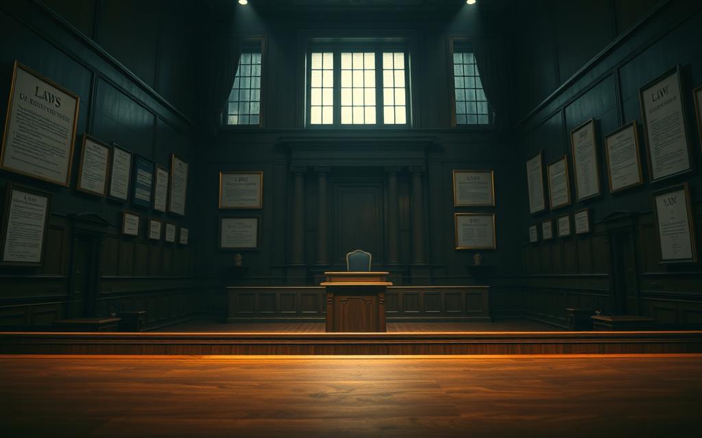 A Dimly Lit Legal Chamber, The Air Thick With Gravity. In The Foreground, An Imposing Judicial Bench, Its Wood-Paneled Surface Casting Long Shadows. On The Walls, A Gallery Of Framed Laws And Statutes, Their Words Etched In Stark Contrast. In The Center, A Lone Podium, Its Surface Bare, Waiting To Receive The Weight Of A Verdict. Soft, Ambient Lighting Filters Through High Windows, Creating A Somber, Contemplative Atmosphere. The Scene Conveys The Solemn Responsibility Of The Justice System, The Gravity Of Sentencing Decisions, And The High Stakes Of Murder Penalties And Guidelines. A Dimly Lit Legal Chamber, The Air Thick With Gravity. In The Foreground, An Imposing Judicial Bench, Its Wood-Paneled Surface Casting Long Shadows. On The Walls, A Gallery Of Framed Laws And Statutes, Their Words Etched In Stark Contrast. In The Center, A Lone Podium, Its Surface Bare, Waiting To Receive The Weight Of A Verdict. Soft, Ambient Lighting Filters Through High Windows, Creating A Somber, Contemplative Atmosphere. The Scene Conveys The Solemn Responsibility Of The Justice System, The Gravity Of Sentencing Decisions, And The High Stakes Of Murder Penalties And Guidelines.